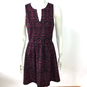 Everly Anthropologie Medium A-Line Mini Dress Aztec Southwest Red Black MINT